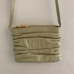 Fendi yellow green leather ruched bag
